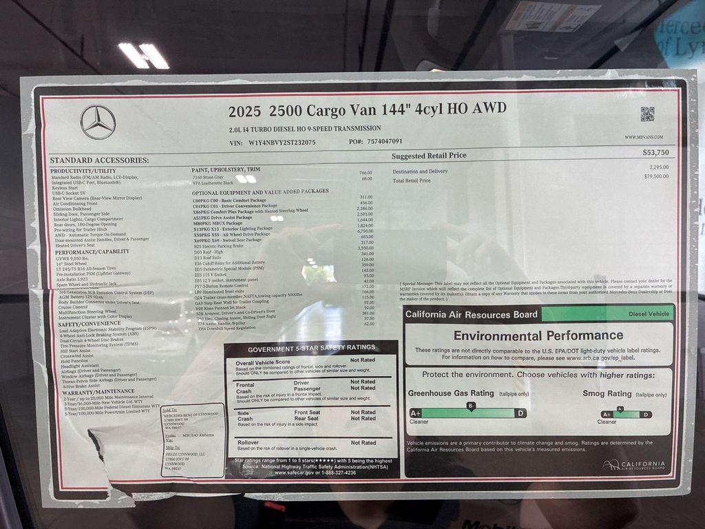 new 2025 Mercedes-Benz Sprinter 2500 car, priced at $79,500