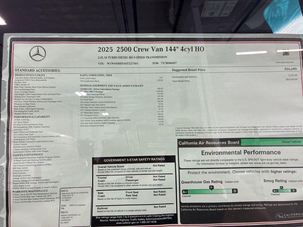 new 2025 Mercedes-Benz Sprinter 2500 car, priced at $64,034