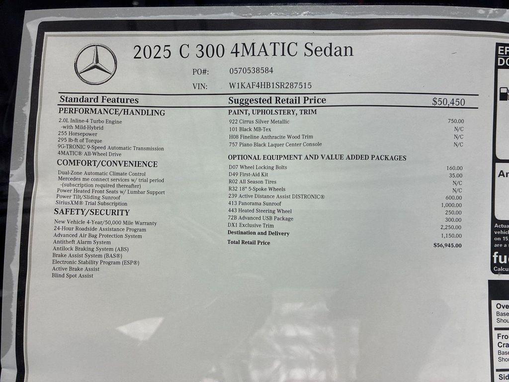 new 2025 Mercedes-Benz C-Class car, priced at $56,945