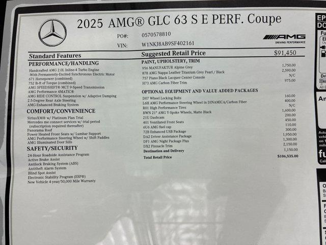 new 2025 Mercedes-Benz AMG GLC 63 car, priced at $106,535