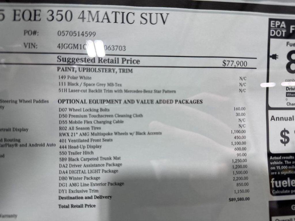 new 2025 Mercedes-Benz EQE 350 car, priced at $89,580