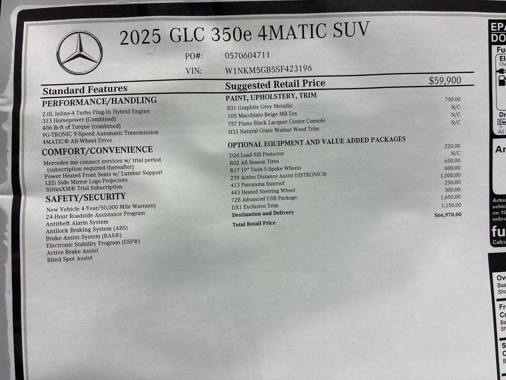 new 2025 Mercedes-Benz GLC 350e car, priced at $66,970
