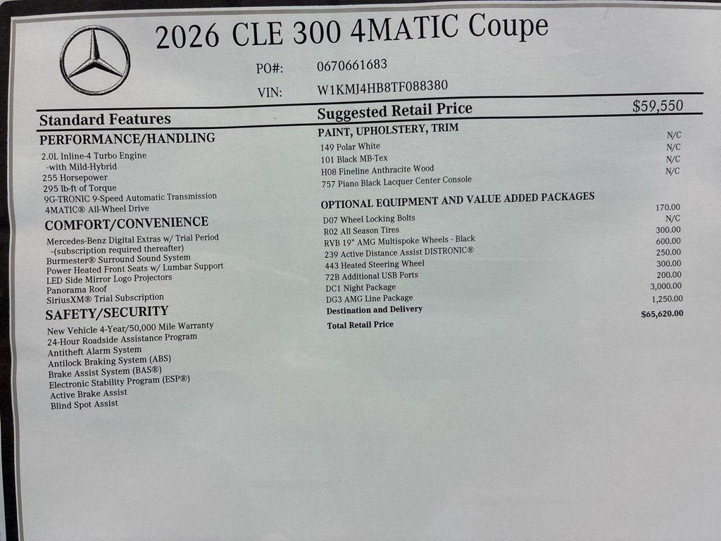 new 2026 Mercedes-Benz CLE 300 car, priced at $65,620