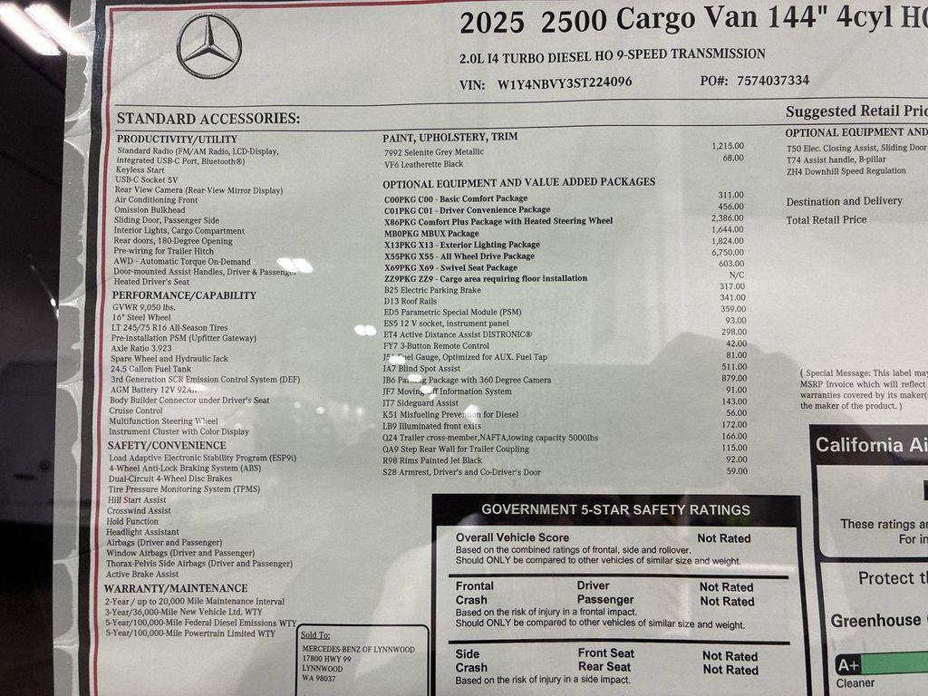 new 2025 Mercedes-Benz Sprinter 2500 car, priced at $75,597