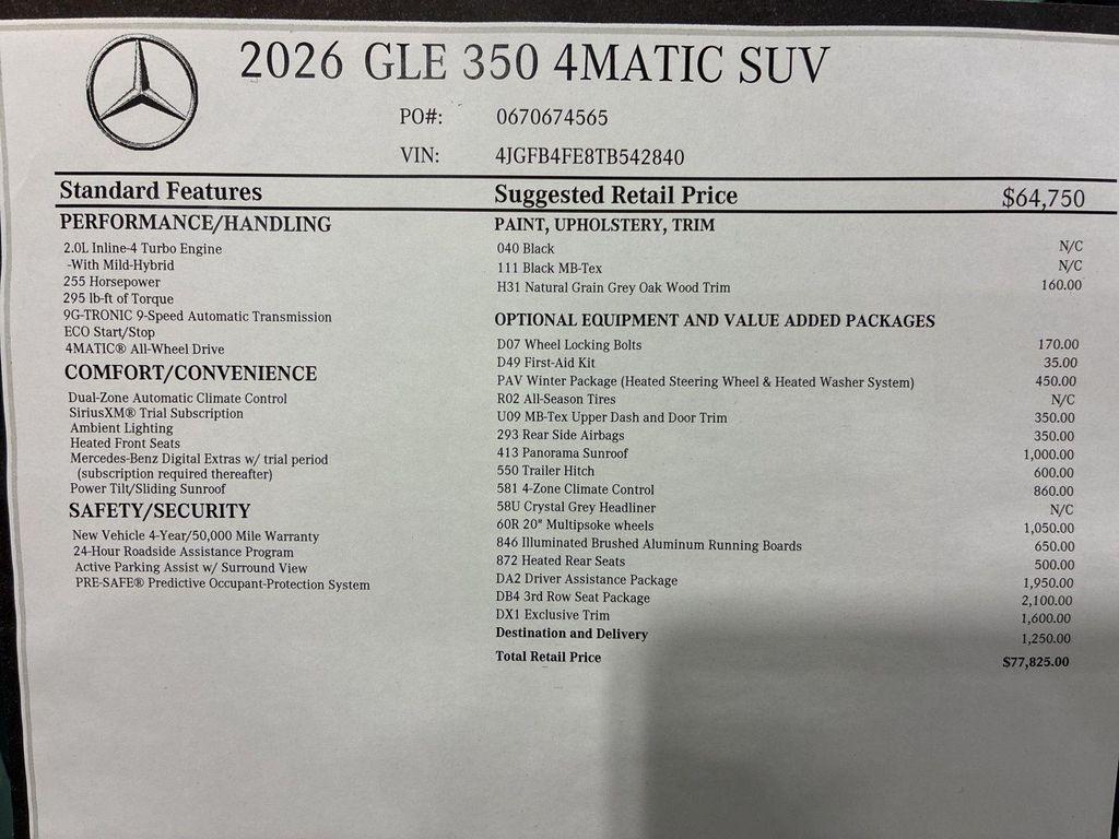 new 2026 Mercedes-Benz GLE 350 car, priced at $77,825