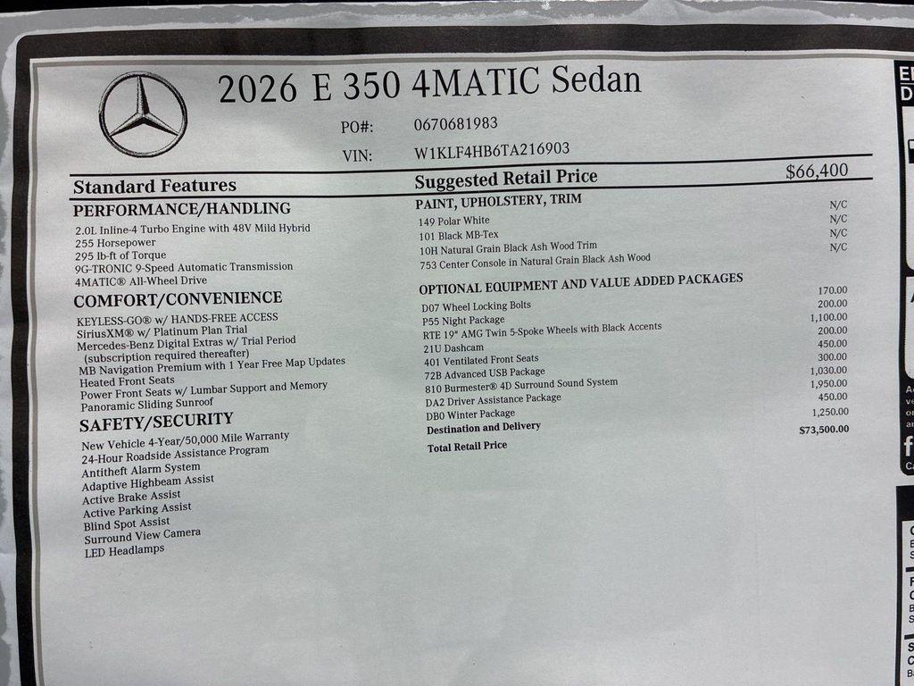 new 2026 Mercedes-Benz E-Class car, priced at $73,500