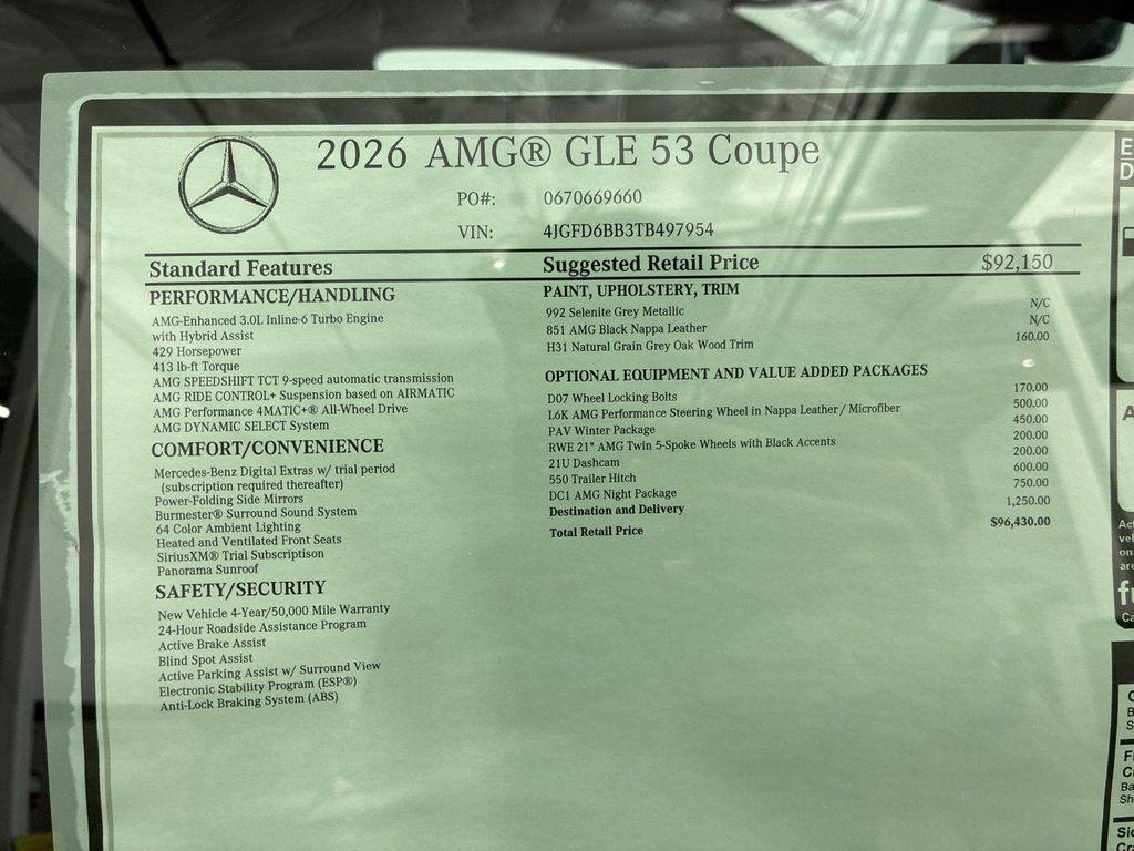 new 2026 Mercedes-Benz AMG GLE 53 car, priced at $96,430