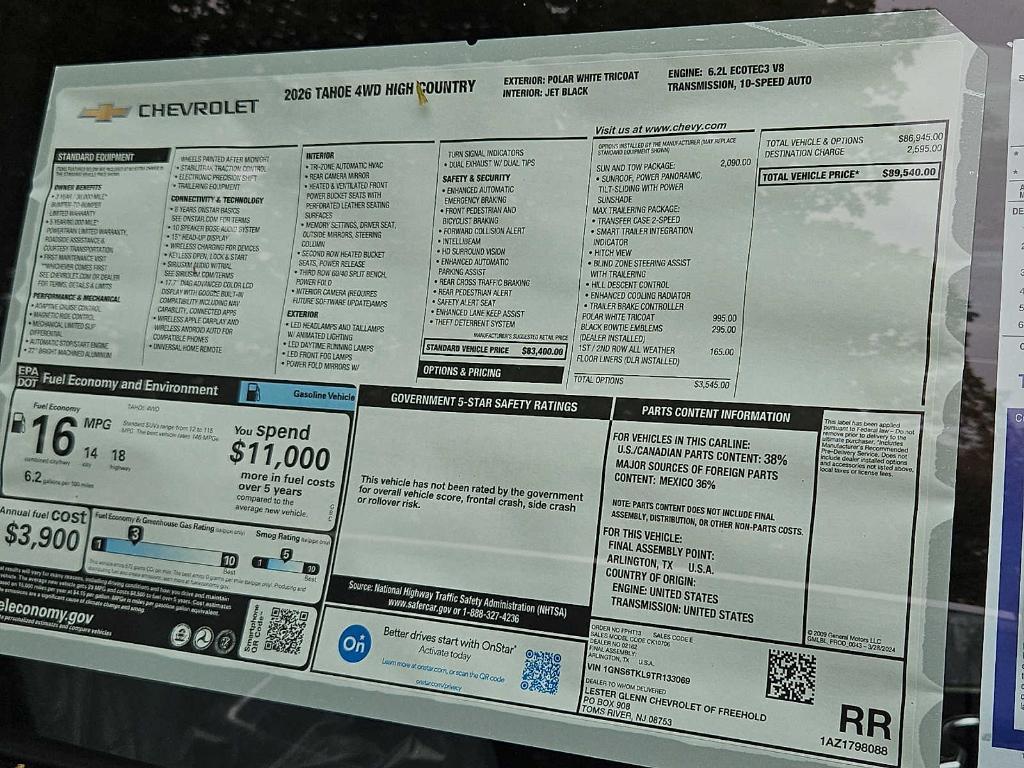 new 2026 Chevrolet Tahoe car, priced at $87,603