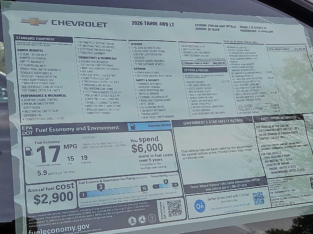 new 2026 Chevrolet Tahoe car, priced at $73,275