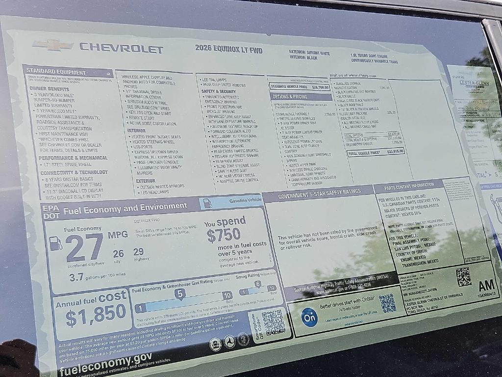 new 2026 Chevrolet Equinox car, priced at $31,978