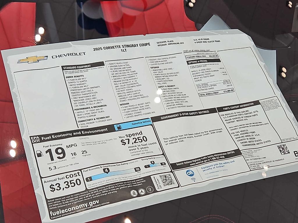 new 2025 Chevrolet Corvette car, priced at $74,080