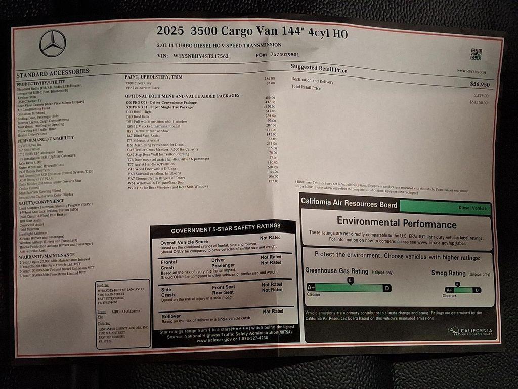 new 2025 Mercedes-Benz Sprinter 3500 car, priced at $68,158