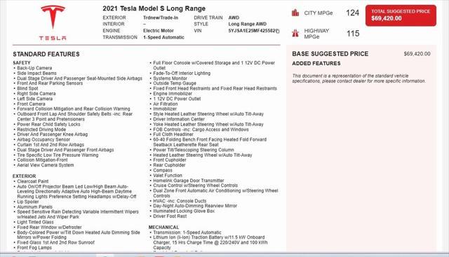 used 2021 Tesla Model S car, priced at $35,757