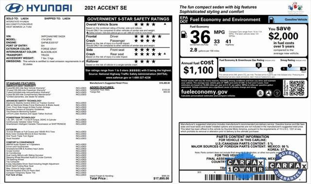 used 2021 Hyundai Accent car, priced at $10,889