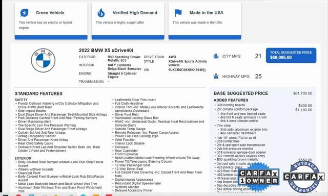 used 2022 BMW X5 car, priced at $40,783
