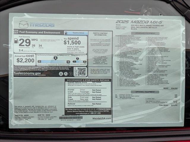 new 2025 Mazda MX-5 Miata car, priced at $37,215