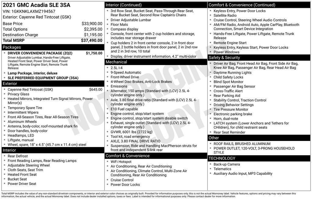 used 2021 GMC Acadia car, priced at $22,559