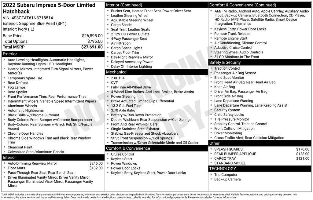 used 2022 Subaru Impreza car, priced at $25,595