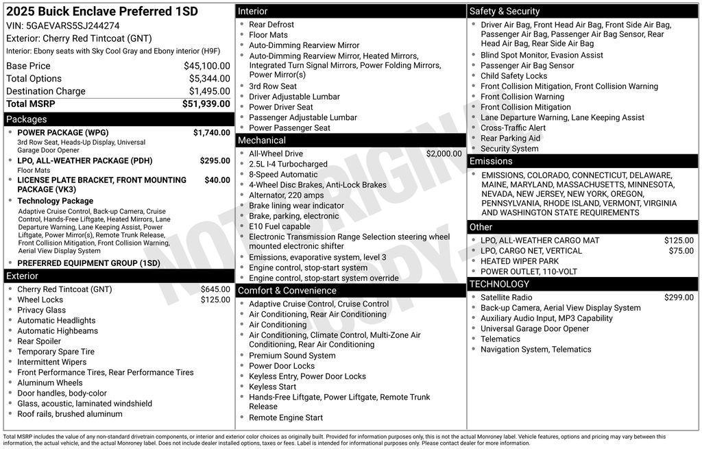 new 2025 Buick Enclave car, priced at $49,000