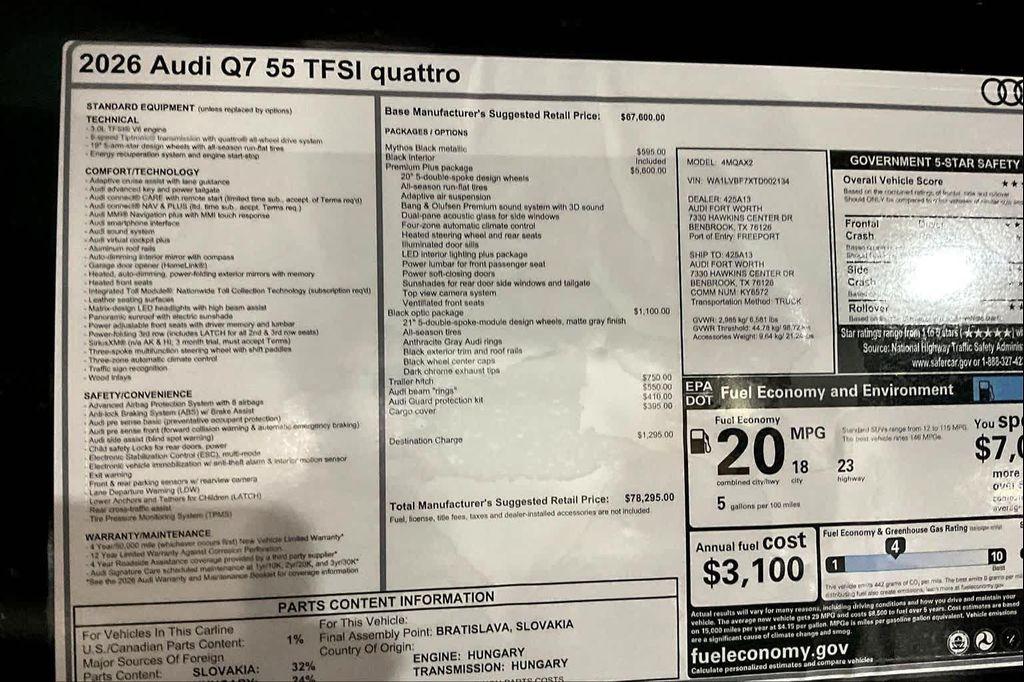 new 2026 Audi Q7 car, priced at $78,295
