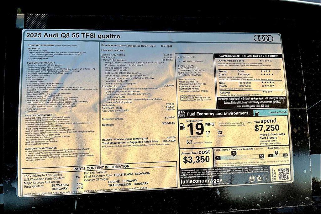 new 2025 Audi Q8 car, priced at $83,365