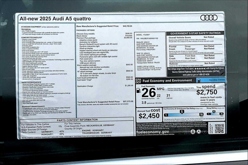 new 2025 Audi A5 car, priced at $55,560