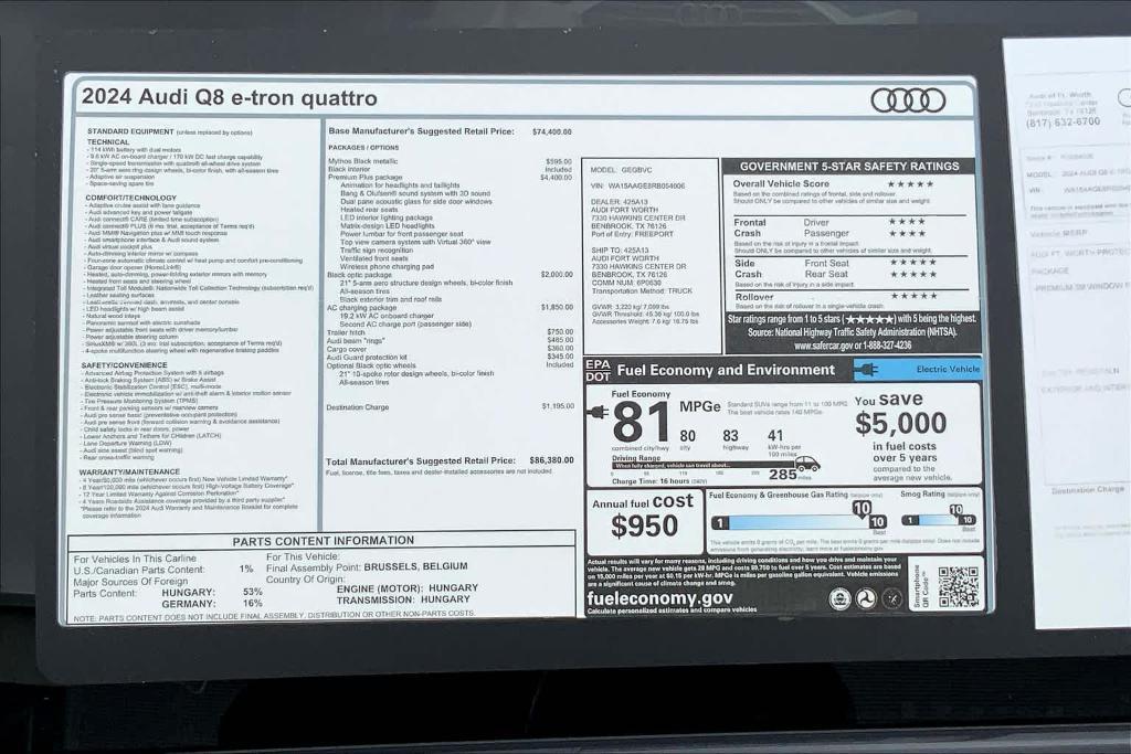 new 2024 Audi Q8 e-tron car, priced at $77,486