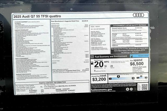 new 2025 Audi Q7 car, priced at $78,950