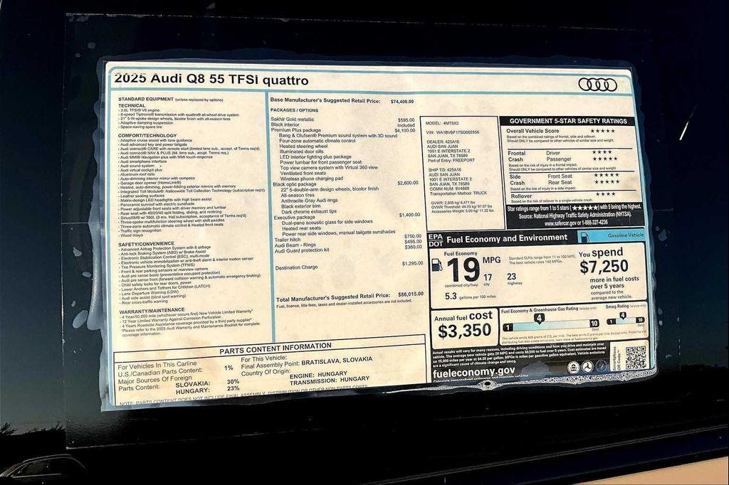 new 2025 Audi Q8 car, priced at $83,004