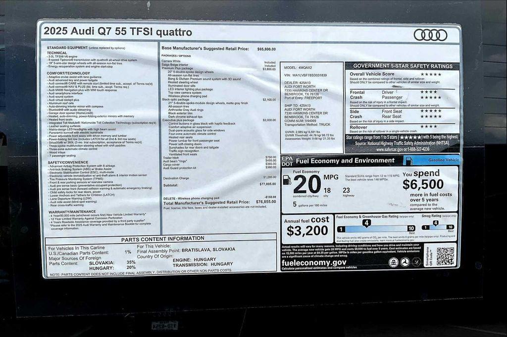 new 2025 Audi Q7 car, priced at $74,165