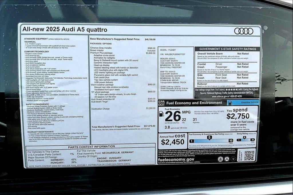 new 2025 Audi A5 car, priced at $52,969