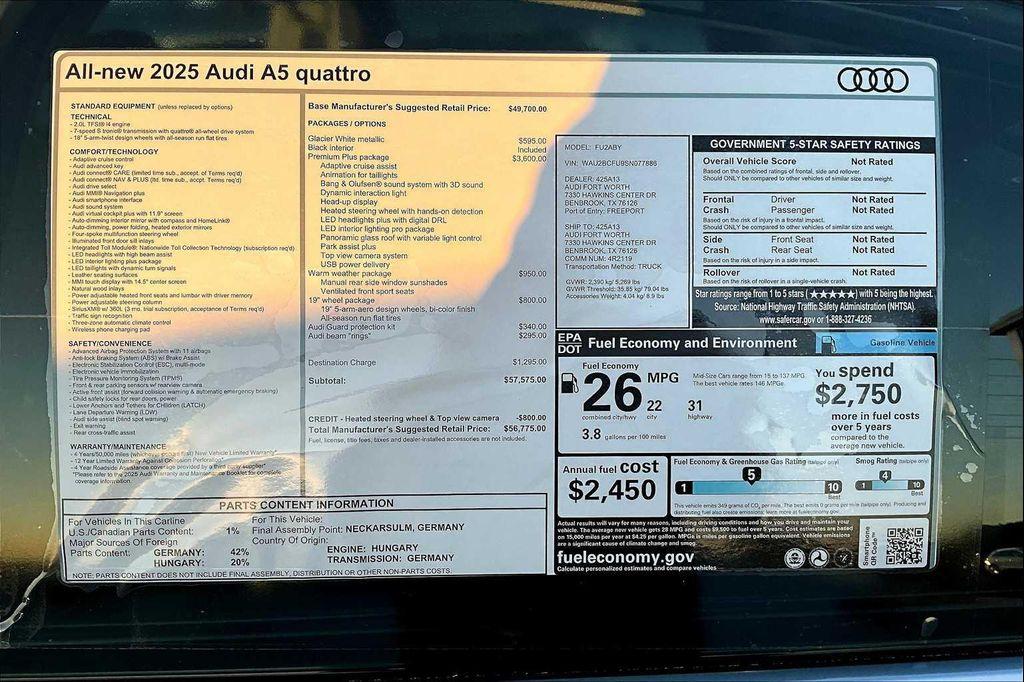 new 2025 Audi A5 car, priced at $52,969