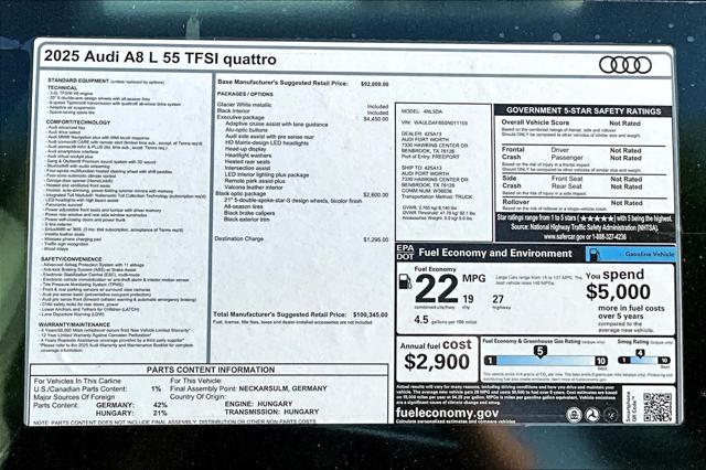 new 2025 Audi A8 car, priced at $97,836