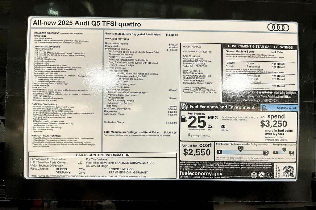 new 2025 Audi Q5 car, priced at $61,950
