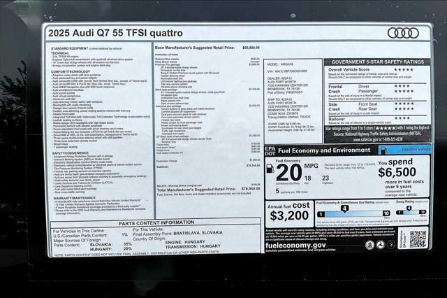 new 2025 Audi Q7 car, priced at $78,950
