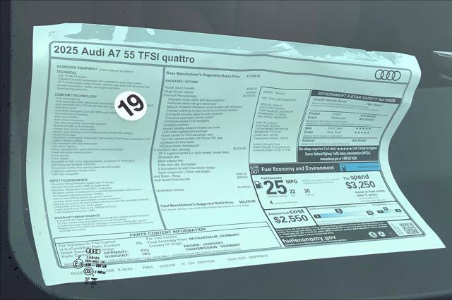new 2025 Audi A7 car, priced at $82,435