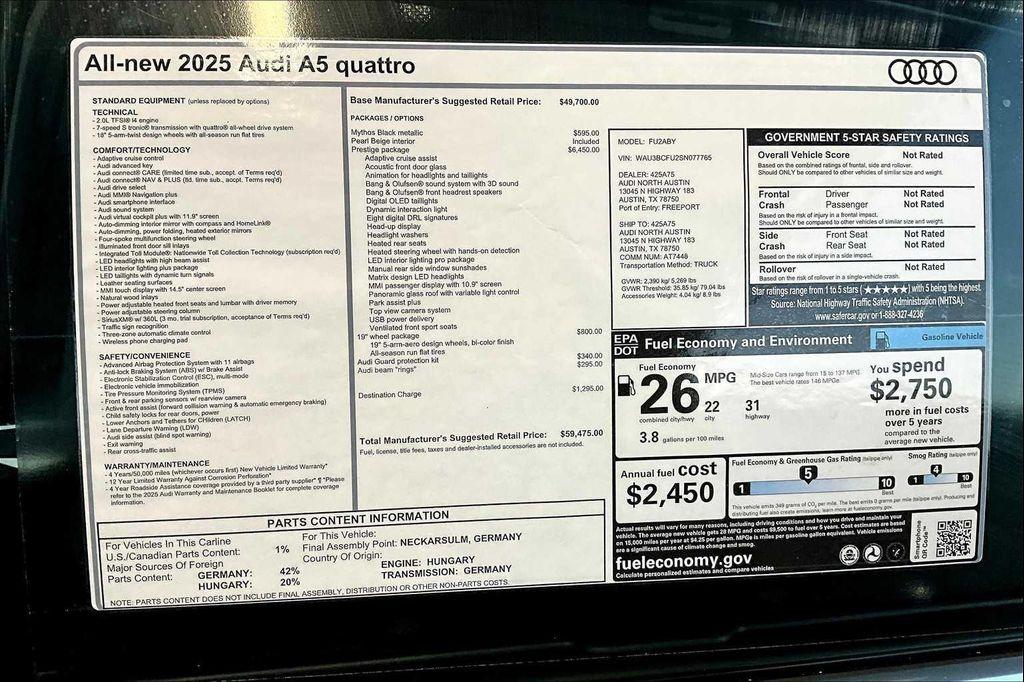 new 2025 Audi A5 car, priced at $59,475