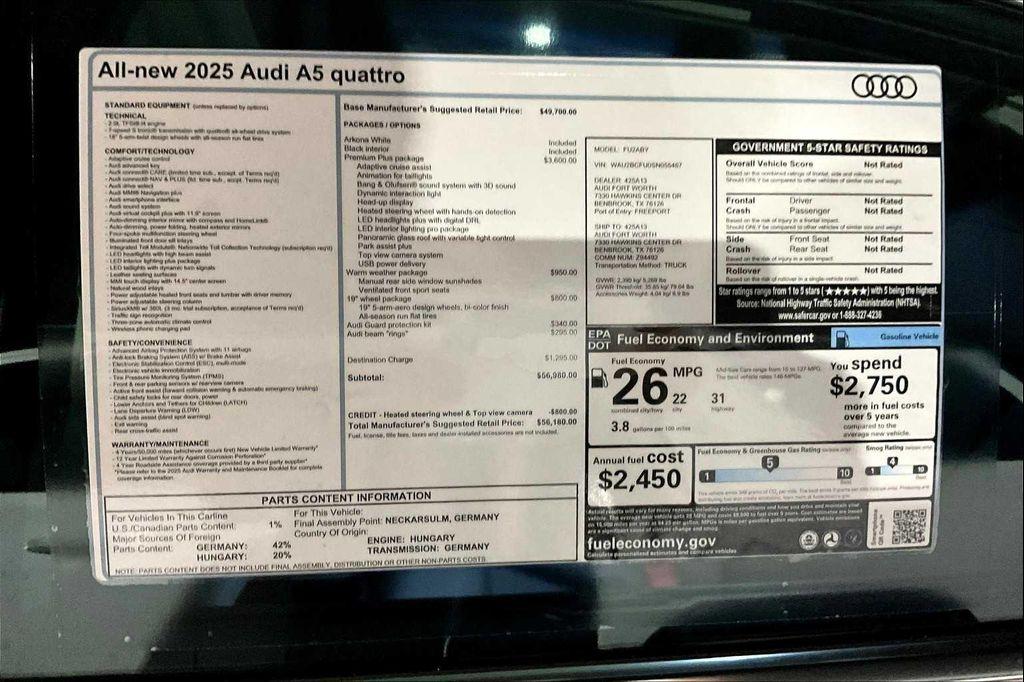 new 2025 Audi A5 car, priced at $56,180