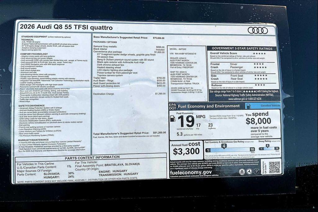 new 2026 Audi Q8 car, priced at $81,200