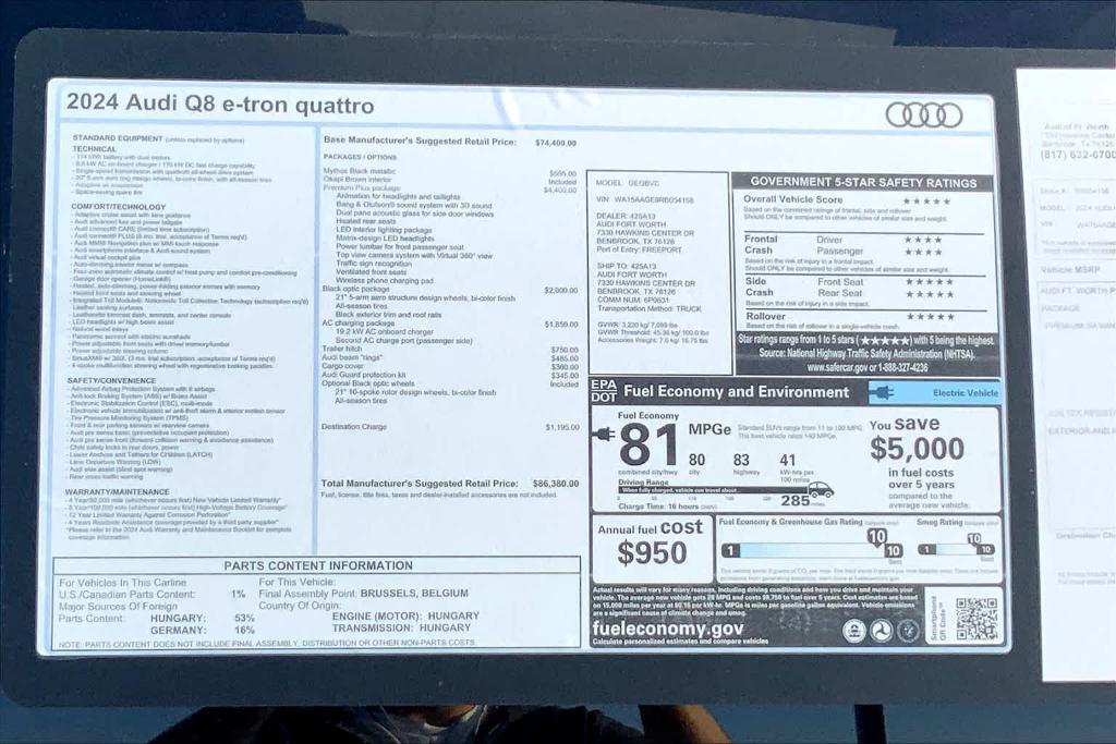 new 2024 Audi Q8 e-tron car, priced at $84,986