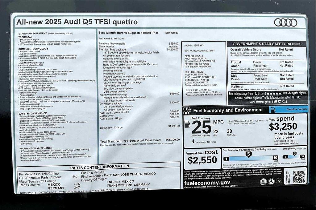 new 2025 Audi Q5 car, priced at $61,300