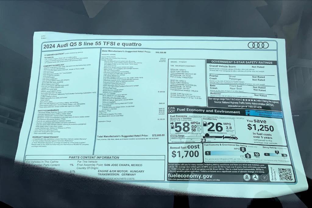 new 2024 Audi Q5 e car, priced at $68,428
