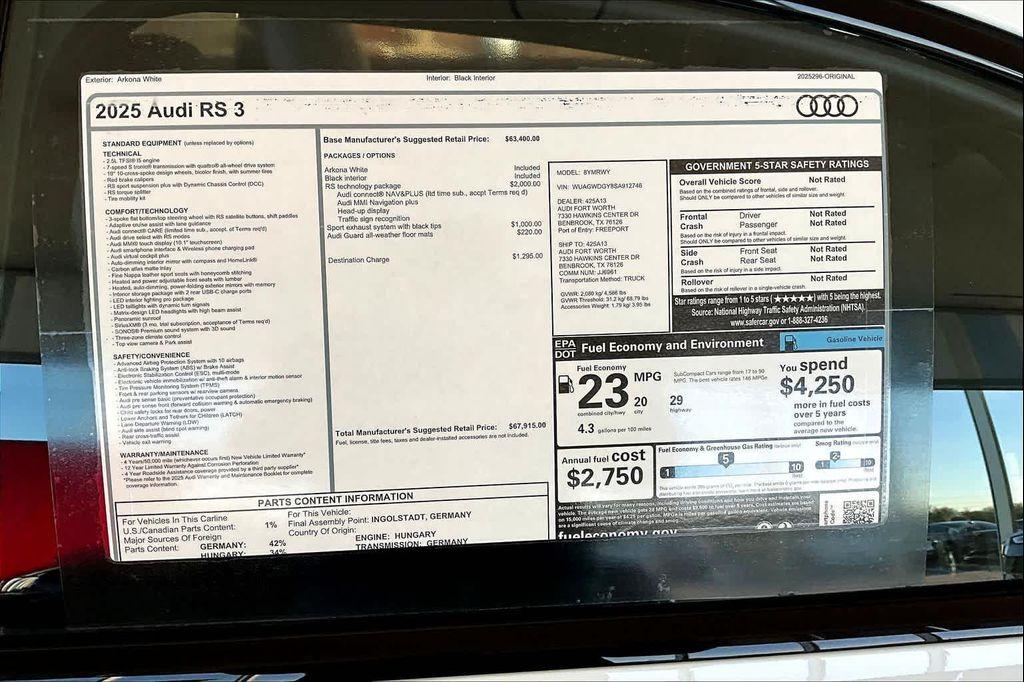 new 2025 Audi RS 3 car, priced at $67,915