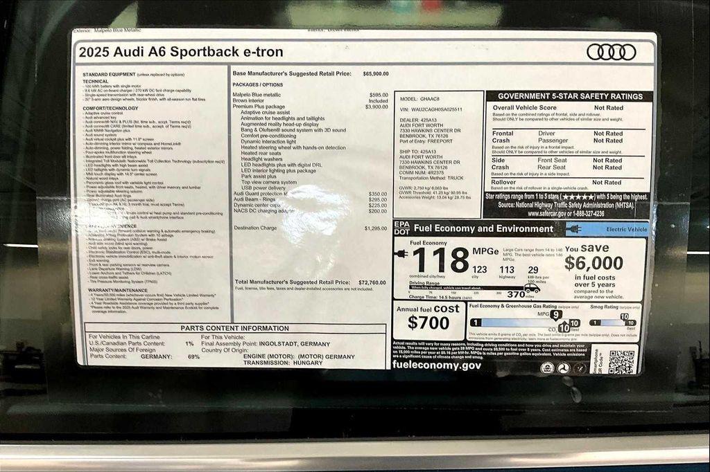 new 2025 Audi A6 e-tron car, priced at $65,484