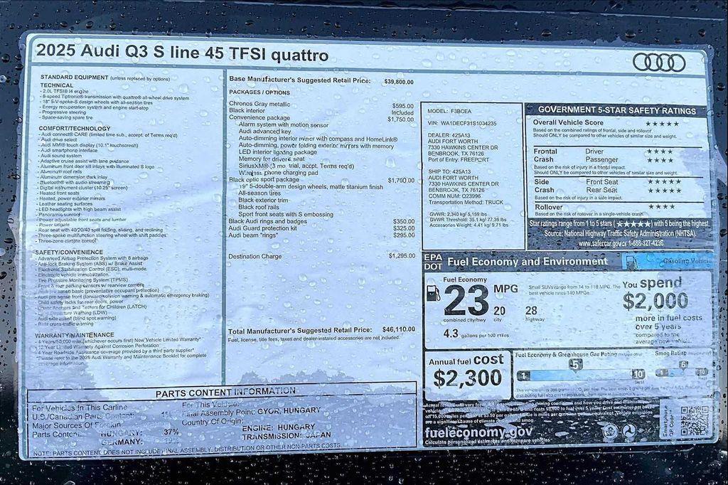 new 2025 Audi Q3 car, priced at $44,496