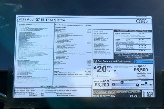 new 2025 Audi Q7 car, priced at $77,840