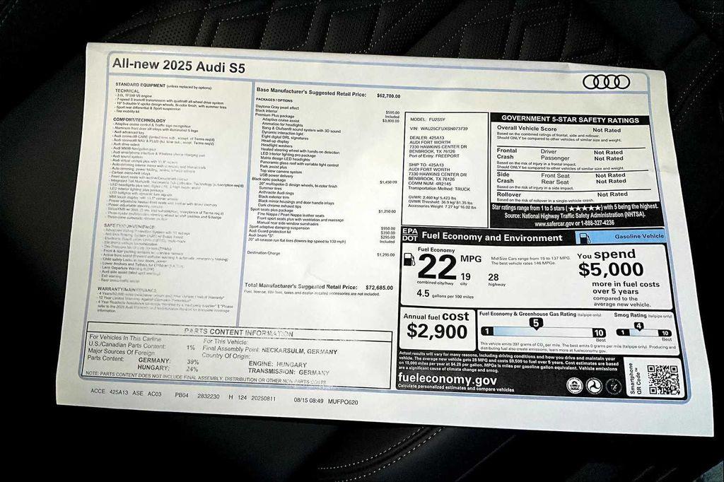 new 2025 Audi S5 car, priced at $70,141