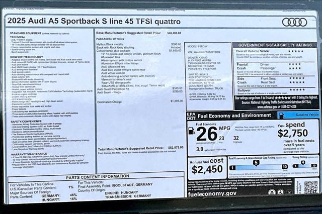 new 2025 Audi A5 Sportback car, priced at $52,575