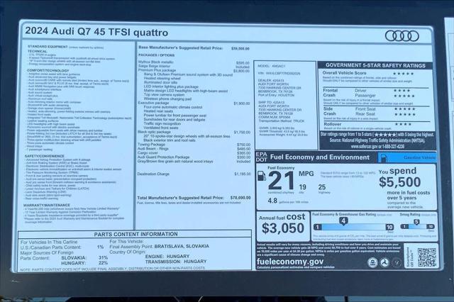 new 2024 Audi Q7 car, priced at $68,973