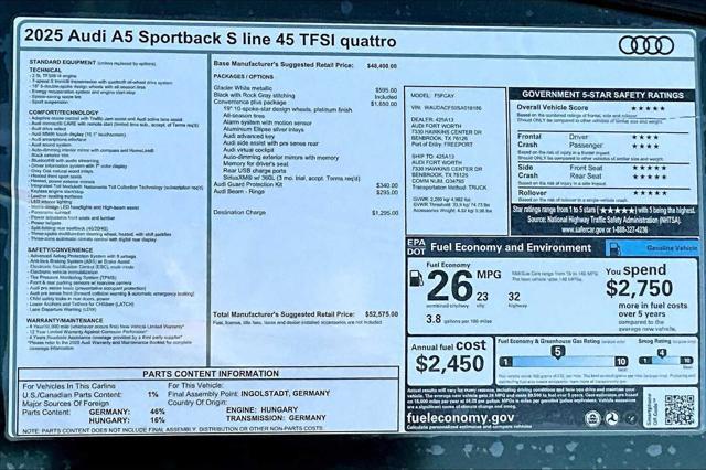 new 2025 Audi A5 Sportback car, priced at $51,261
